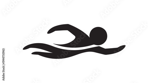 Swimmer Silhouette Icon Minimal Freestyle Swimming Vector for Sports, Fitness and Water Activity Concept