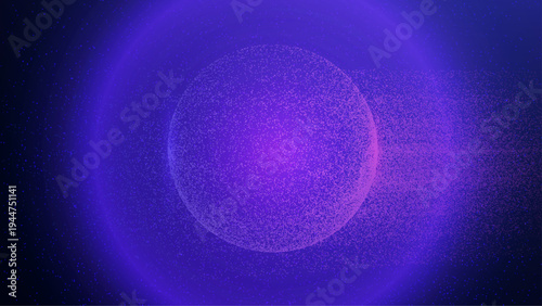 Particle Globe Background. Abstract Dot Sphere. 3D Big Data Bg. Round Planet With Purple Light In The World. Tech Network With Ai And Cyber Sound Waves. Digital Particle Globe
