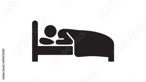 Sleeping Person Bed Silhouette Icon – Healthy Sleep, Rest, Night Recovery and Wellness Concept Vector