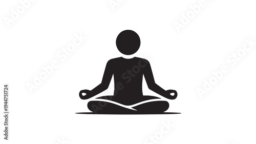 Meditation Lotus Pose Silhouette Icon – Mindfulness, Yoga, Wellness and Inner Peace Concept Vector