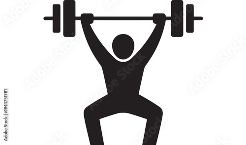 Silhouette Of Man Lifting Weights Overhead For Fitness Concepts Isolated On White