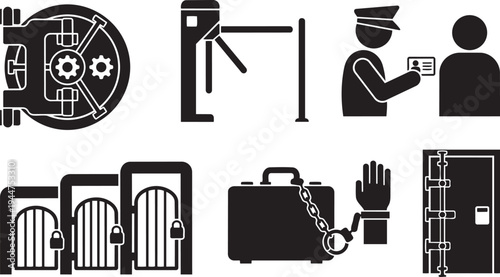 Physical Metaphors for Zero-Trust Security Symbols and Controlled Access Metaphors Solid Black Vector Silhouette Icon Set for Prototyping