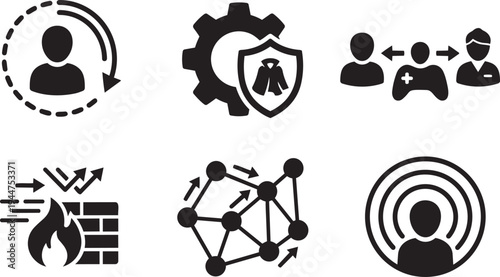 Software-Defined Perimeter SDP Network Security and Dynamic Application Cloaking Symbols Solid Black Vector Silhouette Icon Set