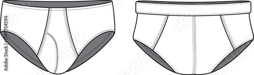 Men's briefs technical sketch, underwear blueprint, fashion illustration, apparel design, clothing template, textile pattern, sewing guide, garment layout