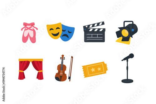 Collection of icons representing performing arts and entertainment