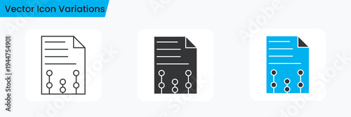 Document with Blockchain Network Nodes Icon Set Outline, Solid and Colored Vector