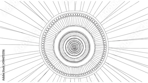 A detailed black and white mandala design on an adult coloring page, featuring intricate circular patterns and zen-inspired art, perfect for relaxation and creative expression.