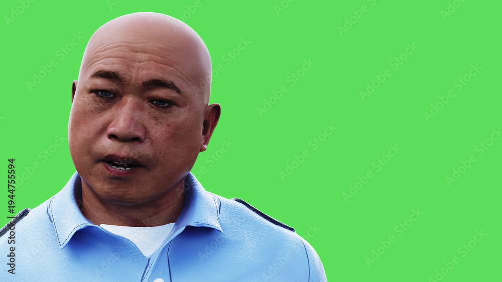 Obraz premium Police man idle. Green screen isolate. 3d rendering.