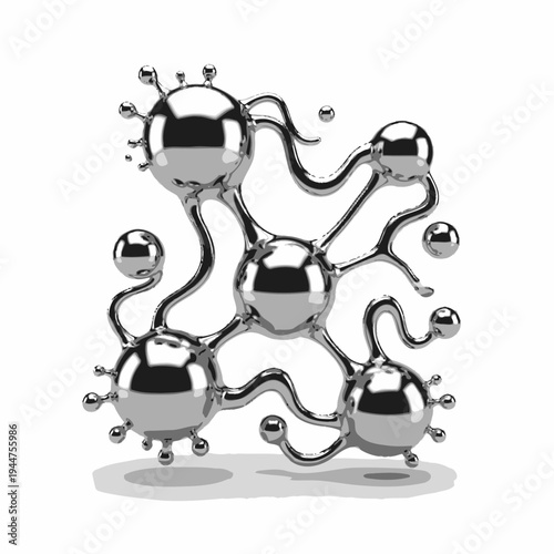 Dynamic 3D chrome metallic network structure on white, symbolizing interconnected digital communication, global data flow, and modern technological innovation