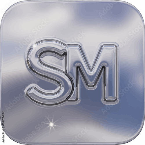 SM logo in chrome metal effect with a soft grey background, creating a professional and modern aesthetic for digital use