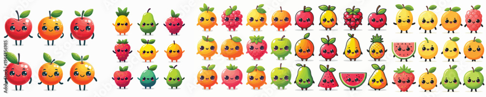 Obraz premium Fruits Icon Character Vector Illustration Collection