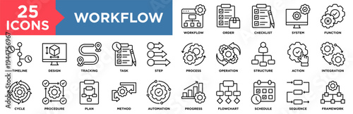 Workflow Icon Set Collection. Icon Pack Contain Process, Task, Step, Action, Sequence, Order, System, Cycle, Automation, Checklist