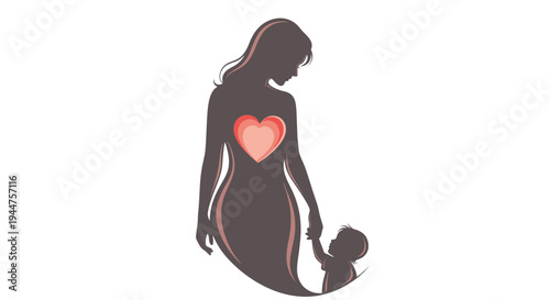 Creative Mother Silhouette with Heart Cutout Vector