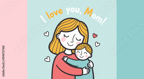 Cute Mom Love Card with Heart and Mother Theme