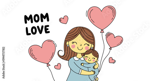 Cute Mom Love Greeting Illustration with Heart Theme