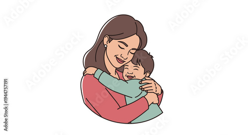 Cute Mother and Child Affectionate Hug Family Love