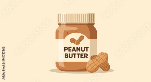 Peanut Butter Jar with Peanuts Illustration.