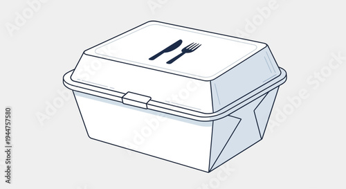 Disposable Takeaway Container with Utensils on Lid.