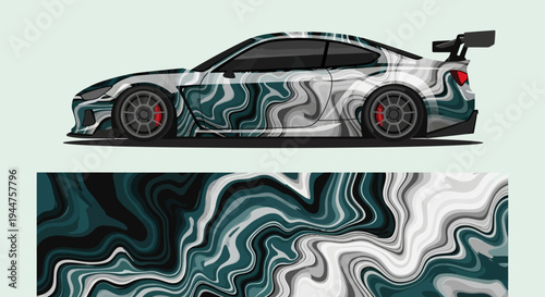 Sleek Race Car with Abstract Marble Pattern.
