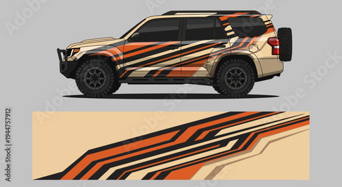 Dual View of a Pickup Truck Featuring Bold Orange Brown Stripe Graphic Wrap.