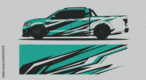 Vibrant stylized illustration of a sleek sports car with teal graphic patterns.