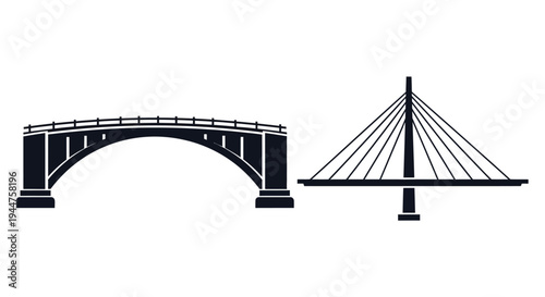 Two bridge designs are presented in a stark black silhouette