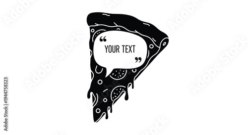 A black pizza slice with a speech bubble artistic silhouette
