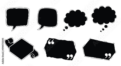 Various black speech bubbles and banners shown as a silhouette