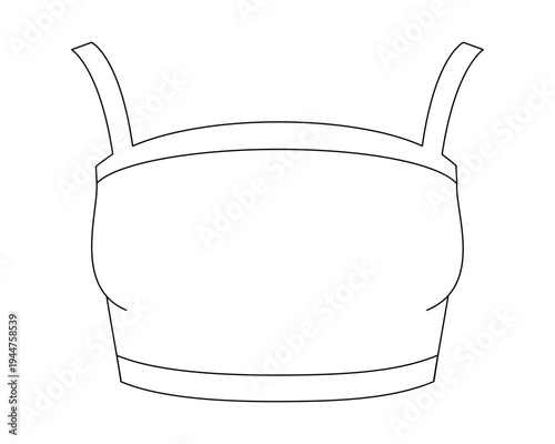 A crop top, a short tank top, women's clothing - vector linear image for coloring. Outline. Women's crop top with thin straps - linear image.