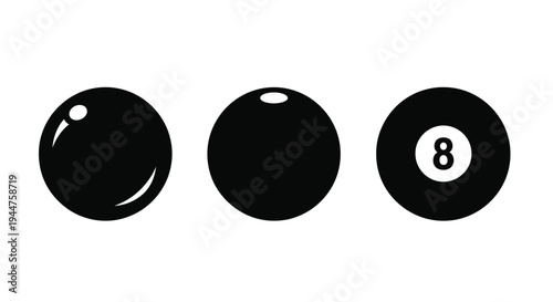 Three black billiard balls in a row simple graphic silhouette