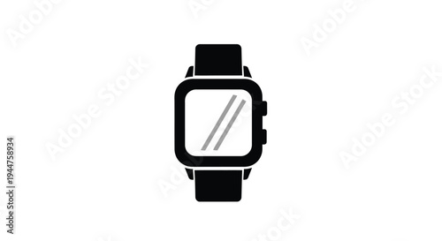 A black silhouette of a modern smartwatch on a white background