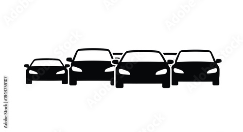 Four vehicles aligned in a row presented as a black silhouette