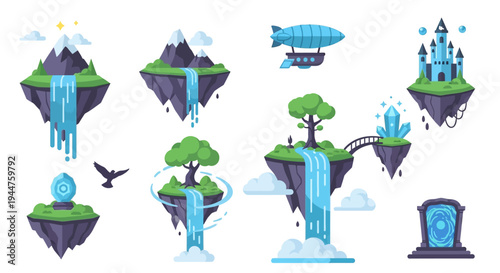 Floating Island Worlds with Cascading Waterfalls and Towering Fantasy Villages.