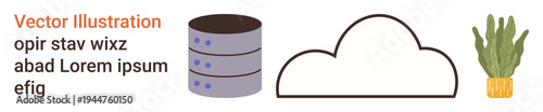 Data storage, cloud computing, environment, technology, IT infrastructure, sustainability. ion of a server, cloud icon and plant. Focus on data storage and cloud computing ideas