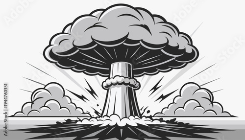 A mushroom cloud explosion illustration, representing destruction and the power of a nuclear detonation