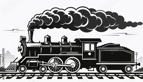 Vintage steam train with billowing smoke, a classic mode of transportation on railway tracks, exuding historical charm and industrial power