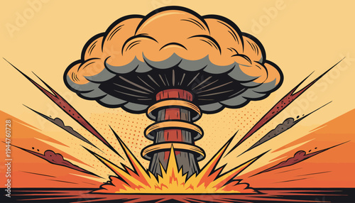Explosive Power A Stylized Illustration of a Mushroom Cloud Blast
