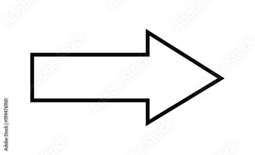 Bold Black Outline Arrow Pointing Right Isolated on White
