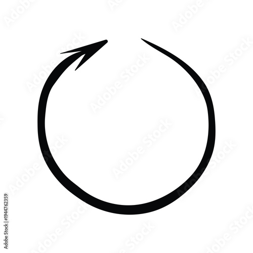 Hand-Drawn Black Circular Arrow Icon for Reload and Refresh Concepts
