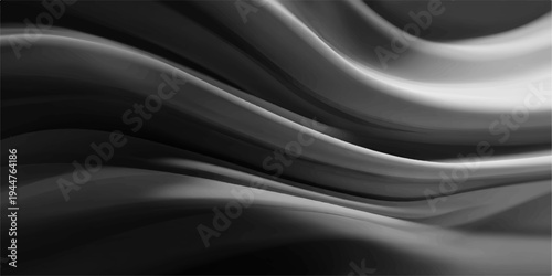 Luxurious black satin and silk fabric background featuring smooth flowing waves and soft dark curves for a premium textile wallpaper design