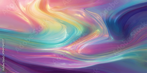 A vibrant digital art wallpaper featuring a colorful abstract design of flowing rainbow waves and swirling fractal lines that create a dynamic energy texture over a blue and green backdrop