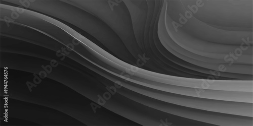 Abstract black and white background with a smooth dark silk texture featuring flowing blue wave curves and soft satin fabric lines for a vector illustration wallpaper design backdrop