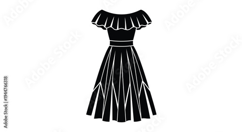 Vector illustration of a black off-the-shoulder dress