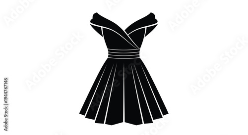 Vector black dress icon, fashion illustration