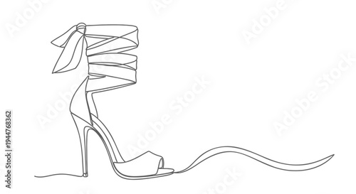 Vector illustration of a single high-heeled shoe with ribbon
