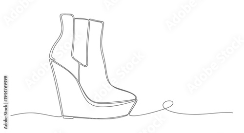 Vector illustration of a single line drawn high-heeled ankle boot