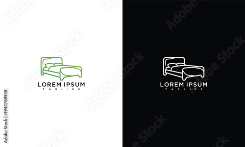 Minimalist Bed Logo Design Vector Icon. Modern Hotel Bedroom Furniture Sleep Symbol Template.