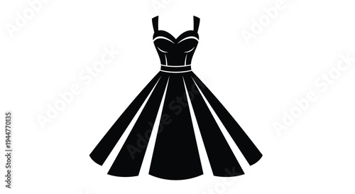 Vector black dress icon, fashion illustration