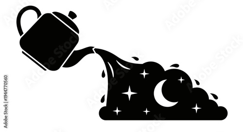 Magical Night Tea Pouring From a Teapot with Moon and Stars