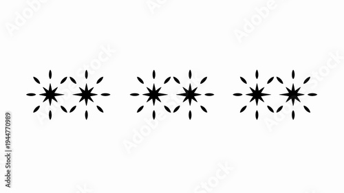 A minimalistic black and white image displays a repeating pattern of starburst like shapes arranged horizontally across a white background high quality professional detailed modern elegant